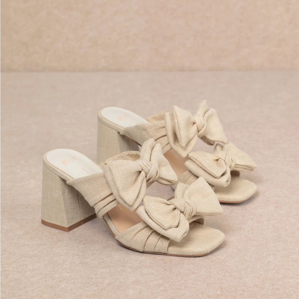 Mi.iM Cream Bow Heeled Sandals